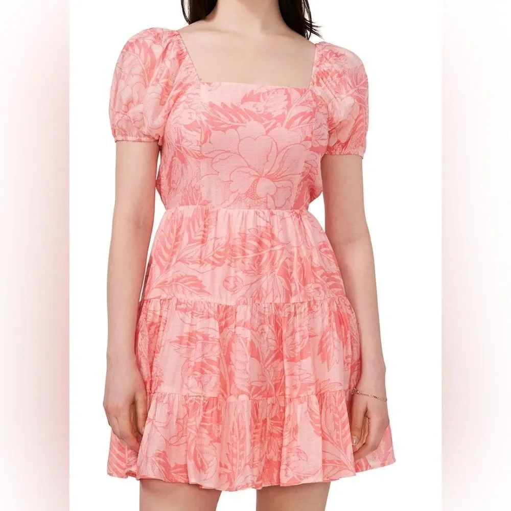 1.State Floral PUff-Sleeve Fit-Flare Dress NWT Size XL